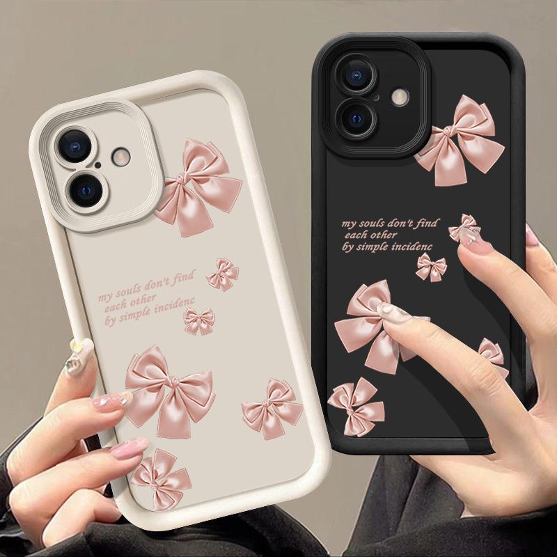 Pink Bowknot Pattern TPU Soft Matte Phone Case For iPhone 16 Pro Max 15 Pro 14 13 12 11 XR XS Shockproof Lens Protection Bumper Cover