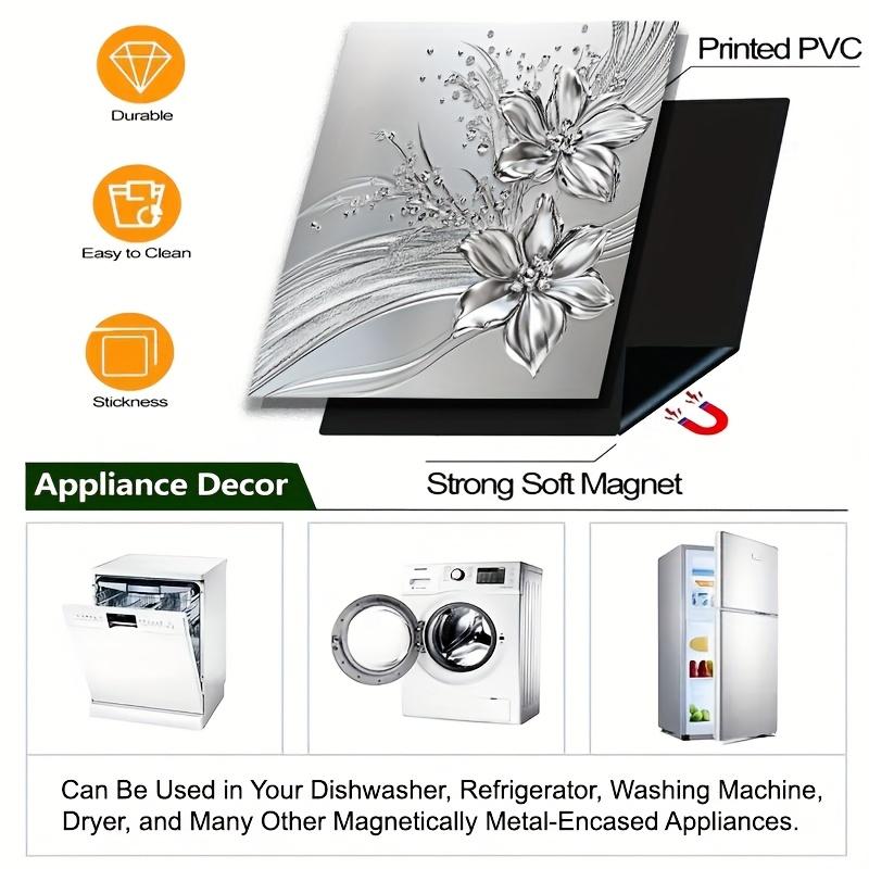 Vertical PVC Dishwasher Door Cover Sticker, Metal Silvery Embossed Flower Pattern Door Sticker, Waterproof And Stain-Resistant, Easy to Clean