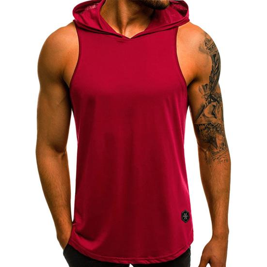 

Tank Top Sleeveless Solid Color Sweat Absorption Non-Irritation with Hat Quick-drying Polyester Men Sports Vest Fitness Tank Top for Men XL