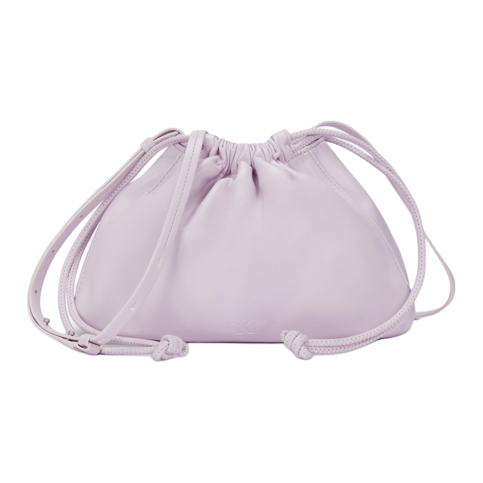 Calvin Klein Mini Cute Drawstring Letter Embossed Faux Leather Crossbody Shoulder Bag Women bags Orchid-Gray DH3771-O6X Orchid Gray