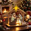 Eco Friendly Holiday Decor Christmas Tabletop Glowing Ornament, 3D Wooden Tree Decoration with Unique Ornaments Warm Light, Festive Centerpiece