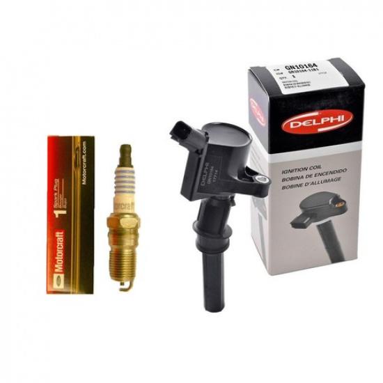New Delphi Coil (1) + (1) Motorcraft Spark Plug For 2000-11 Ford Lincoln Mercury