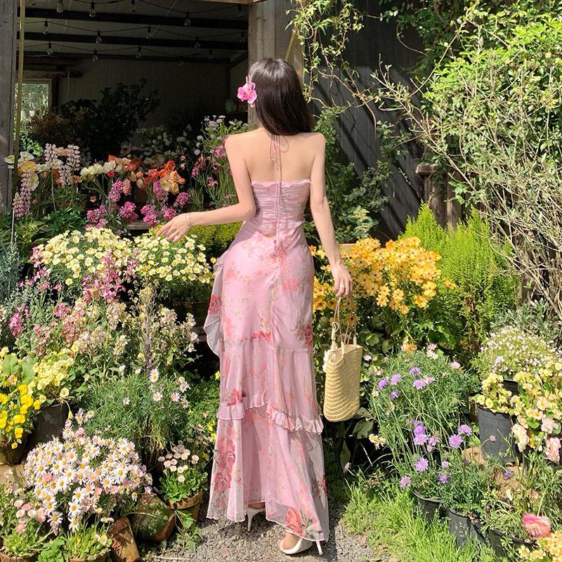 Spot Floral Skirt Yunnan Seaside Vacation Skirt Irregular Skirt, Fishtail Skirt, Tube Top, Chest Pad, Long Skirt