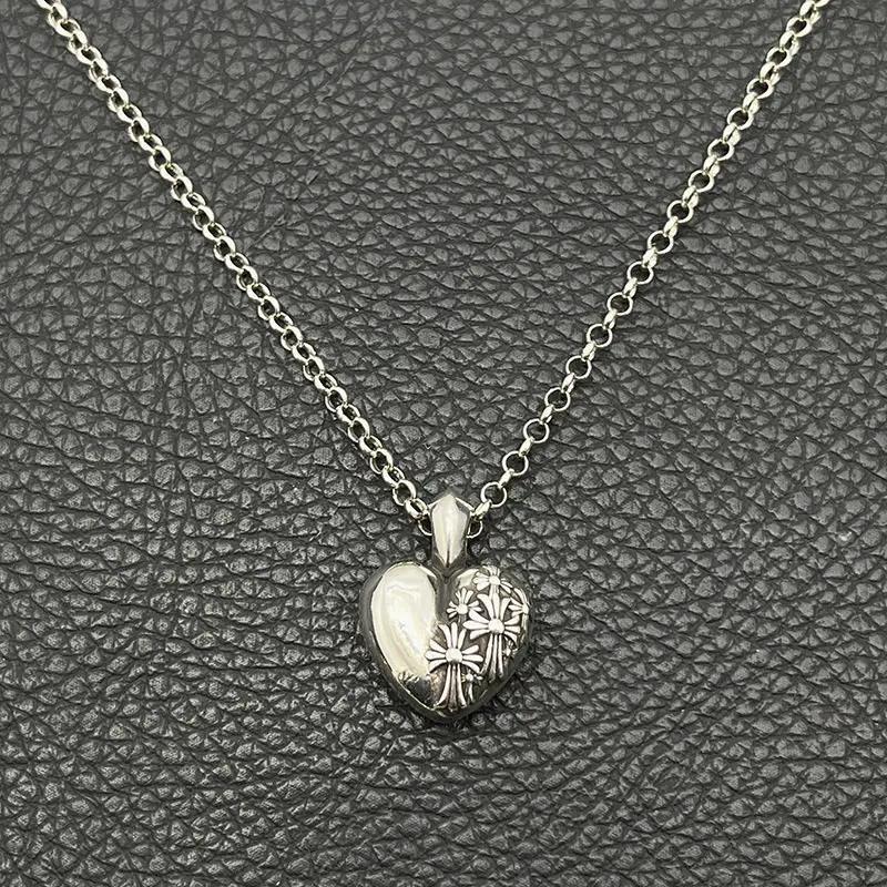 Sakura ch S925 silver premium simple trendy retro old cross peach heart necklace for men and women L