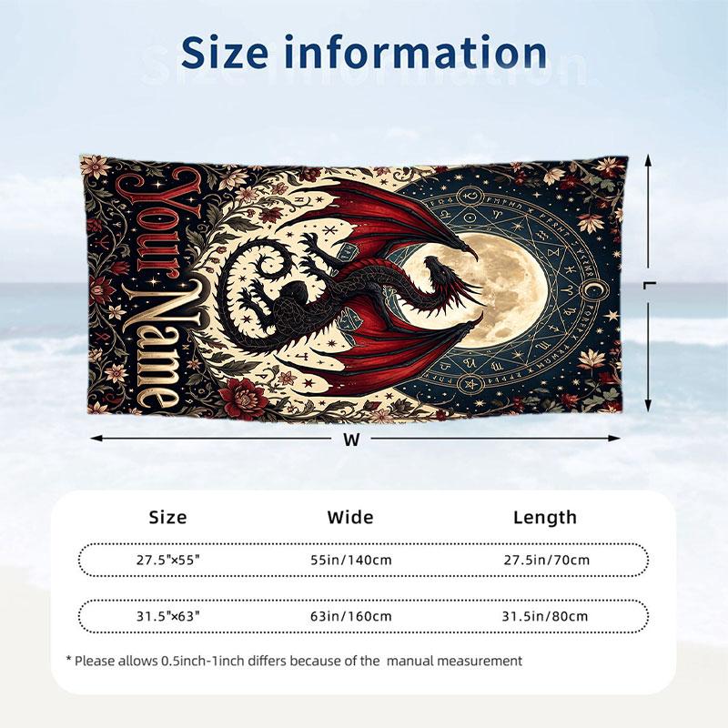 Dragon Phoenix Theme Beach Towel Personalized Custom Name & Text Soft Quick Dry Beach Towel for Swimming Travel