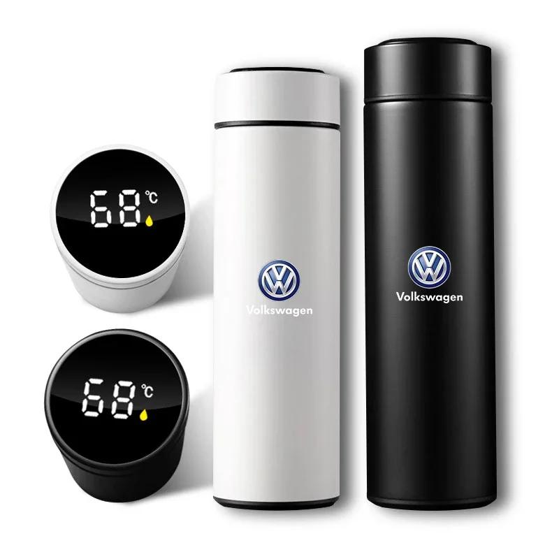 1Pcs Car Smart Thermos Bottle With Temperature Display Coffee Cup Emblem For VW CC Golf 4 6 7 GTI Tiguan Passat B5 B6 B7 Jetta