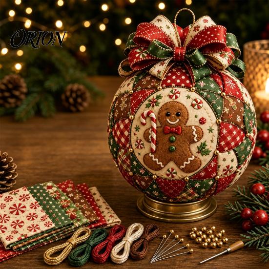 Fabric Ball Craft Set Quilted Christmas Ornament DIY Kit, Patchwork Material Pack Crafting Gift for Beginner, Handmade Xmas Tree Hanging Decor Adults