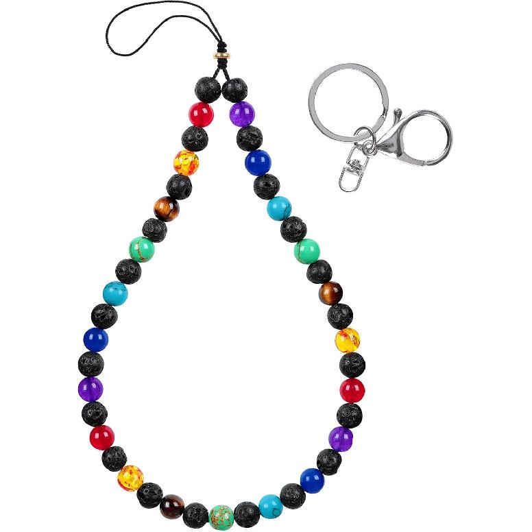 Cell Phone Lanyard Beaded Phone Charm Wristlet Relax Anxiety Lava Rock Natural Healing Gem Stone Beaded Keychain for Women Men
