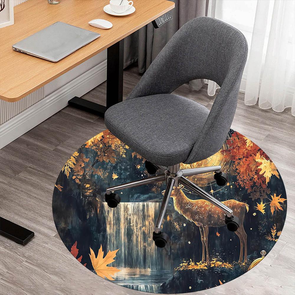 1pc Deer Pattern Office Round Rugs, Under Chair Round Rugs for Living Room, Bedroom, Bathroom Decoration Carpet 091828