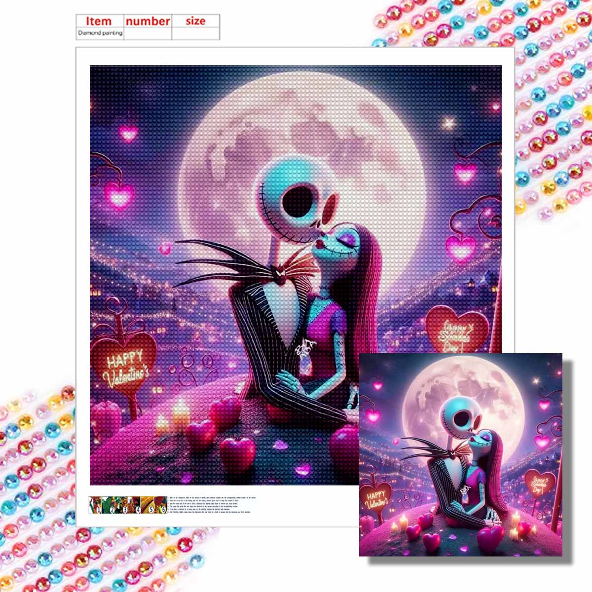 

Набор для 5D алмазной вышивки своими руками, Влюбленный скелет, Взрослый начинающий 5D Круглый алмаз Вышитая кристальная мозаика, Подходит для домашней настенной обстановки Round 20x20cm