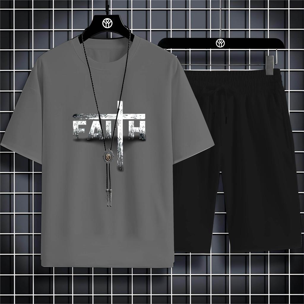Vier Jahreszeiten Mode Lässig O Kragen 2d Trend Brief Drucken Herren Kurzarm T-Shirt Lose Bequeme Schnell Trocknende Anzug