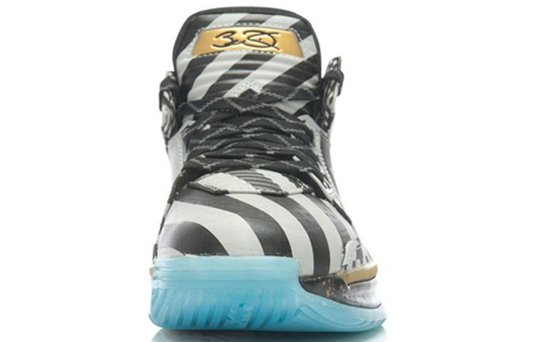 Li Ning WOW 2 Slip Resistant Abrasion Resistant Mid Top Basketball Shoes Men's Black Silver Gold ABAH017-1G