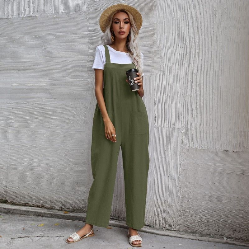 

Однотонный комбинезон на лямках без рукавов, брюки на лямках Green XL