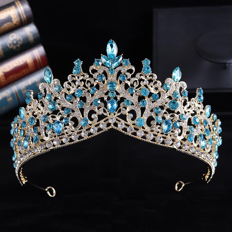 DIEZI Baroque Luxury Water Drop AB Pink Sky Blue Crystal Tiara Crown Women Party Jewelry Sets Bridal Crown Wedding Hair Jewelry