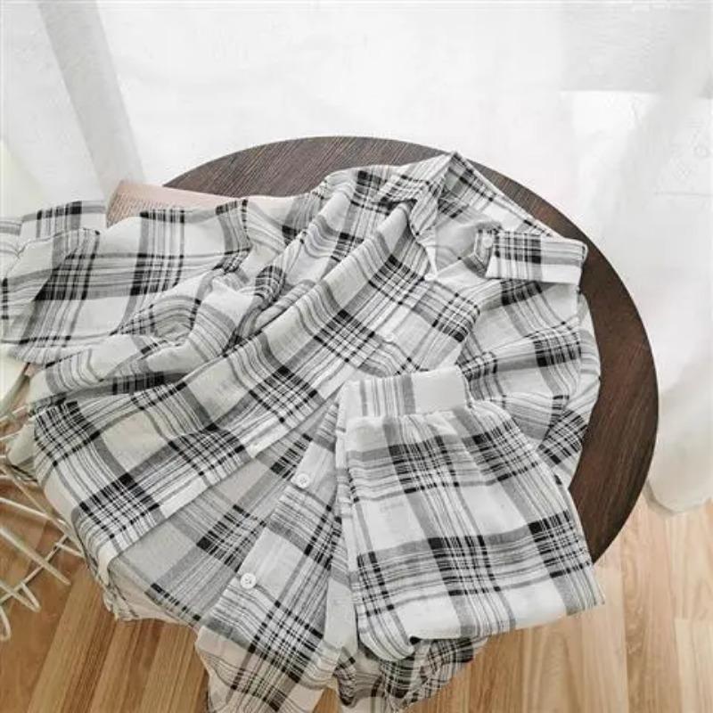 

Шифоновые клетчатые рубашки женские Ins модные нежные мешковатые элегантные легкие солнцезащитные с длинным рукавом верхняя одежда женские OL горячие продажи XL чёрный