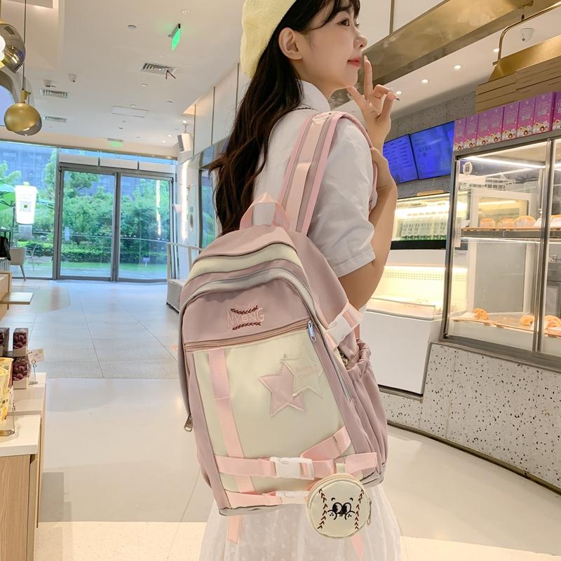 Студенческий школьный женский рюкзак с контрастным цветом и пятиконечной звездой — фото 7