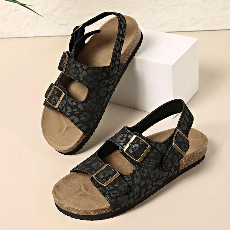 

Fashion Fashion Flat Sandals Women New Bukcle Leopard Print Sandals Women 2025 Summer Platform Sandles Woman Comfortable Beach Sandalias 43 чёрный