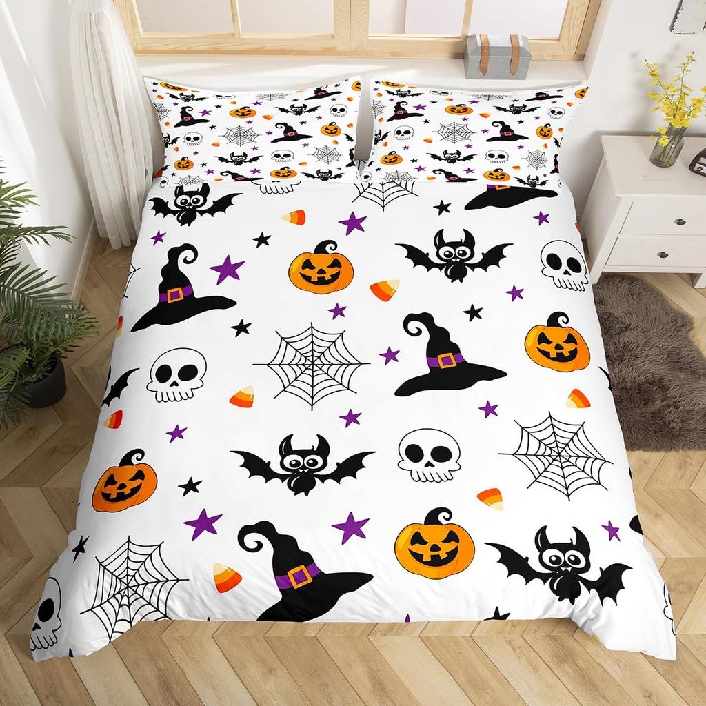 Comforter Halloween Bats Glitter Stars Galaxy Gothic Bedding Set Cute Cartoon Watercolor Bat Comforter Twin Queen Size