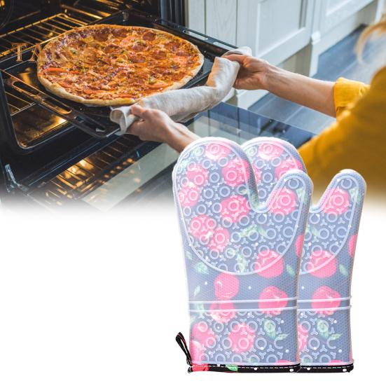 Guanti Da Forno E Barbecue In Silicone E Cotone: Resistenti Al Calore 218°C, Antiscivolo (Blu)