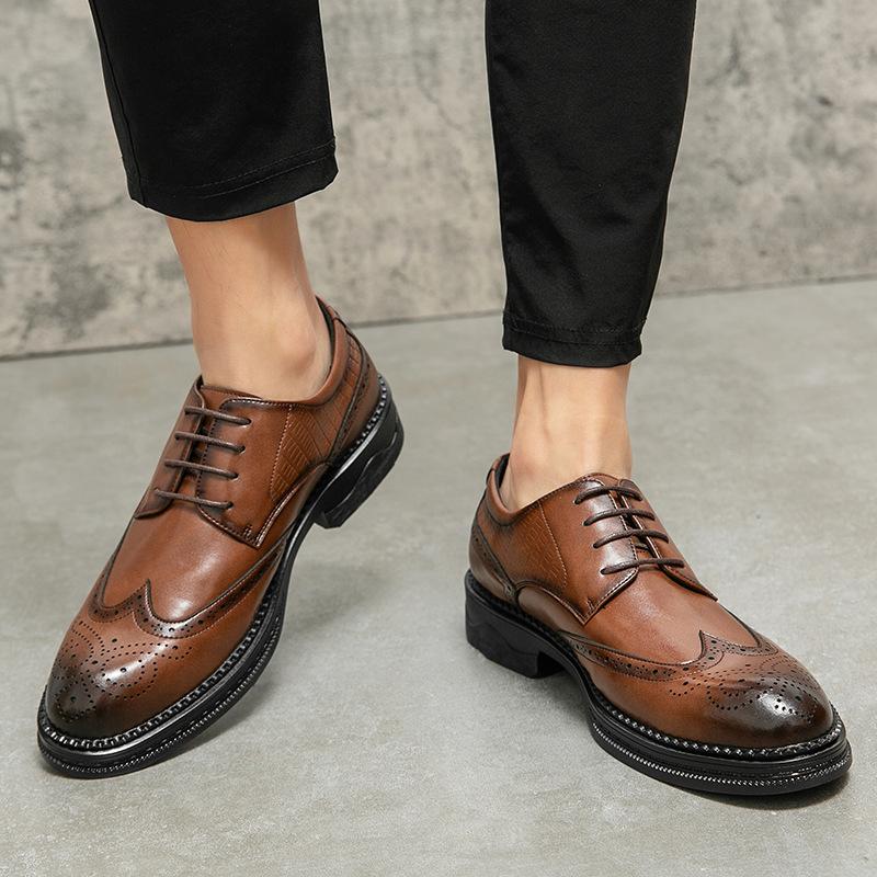 Brock carved leather shoes men's spring and autumn breathable cowhide dress business British casual platform heightening shoes