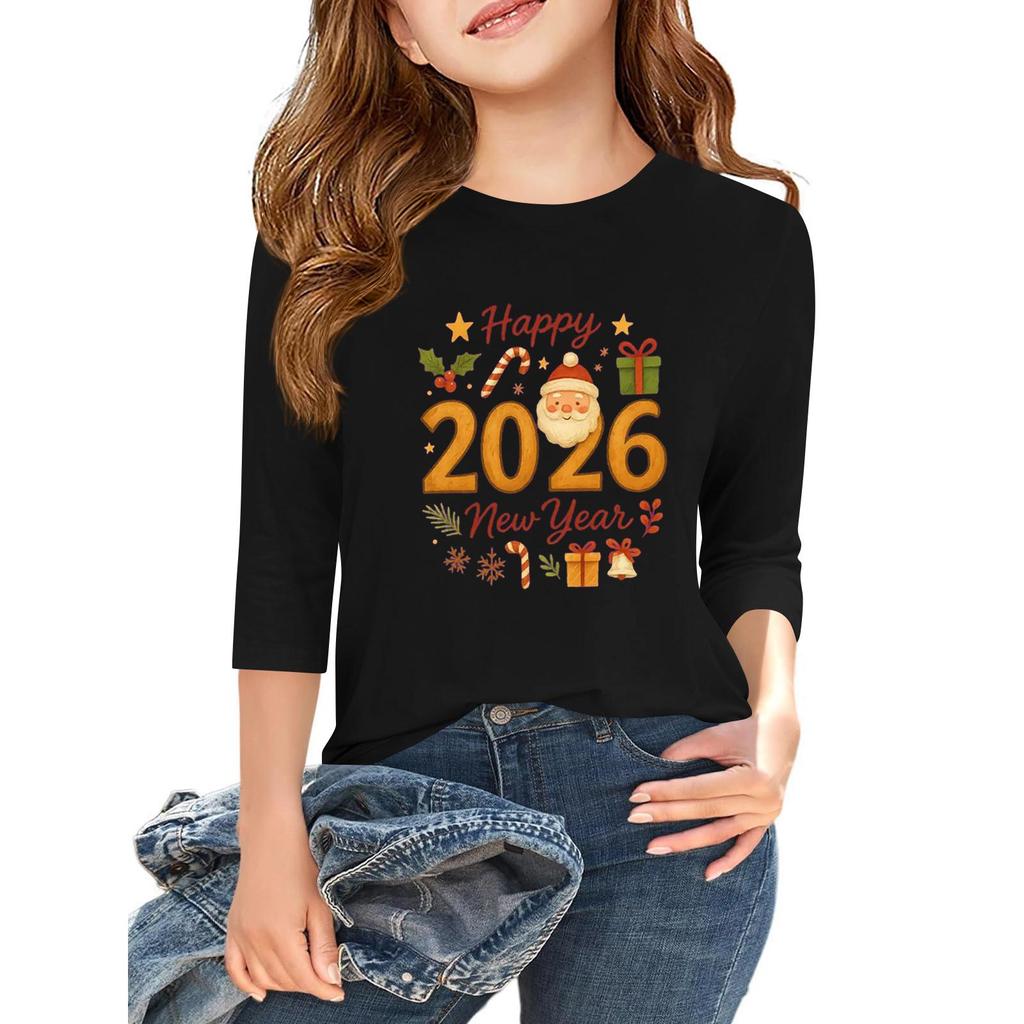 Tricou casual cu mâneci 3/4 pentru copii, cu gât rotund și imprimeu pentru Ziua Independenței