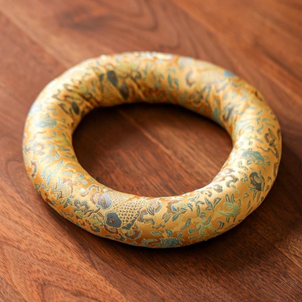 Donut Shape Singing Bowl Mat Nepalese Wooden Fish Coaster Sound Copper Out Mat  Meditation