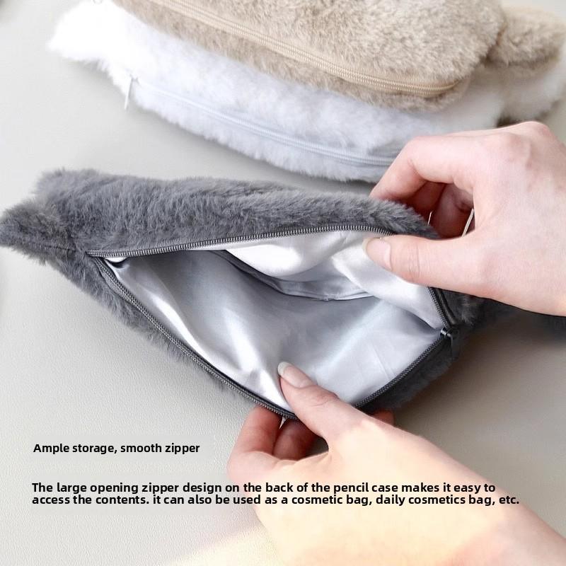 Plush Cat Shadow Pencil Case With Large Capacity For Students And School Supplies