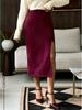 Cross Collection: 2025 Suede High-Waist Slit Skirt - Elegant Mid-Length Hip-Hugging Design for Spring & Autumn