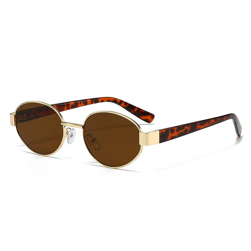 Metal oval frame retro sunglasses women's high-end sunglasses Hong Kong style personalized sunscreen glasses moisture polarized light