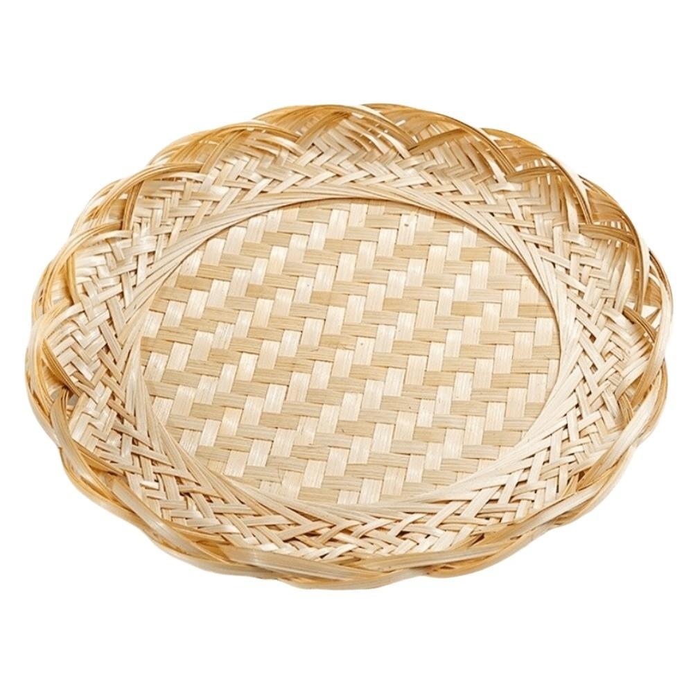 Scalloped Edge Woven Bamboo Tray Round Fruit Snack Serving Tray Bamboo Woven Basket Fruit Serving