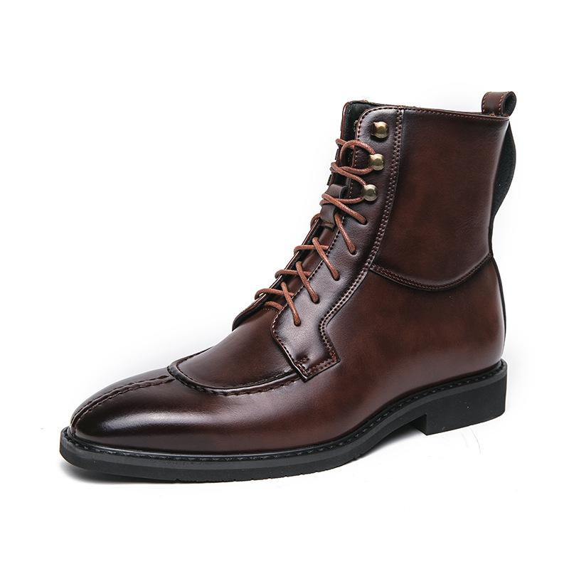 

High-top men s boots leather shoes autumn and winter Martin boots men s tooling boots British high-top leather shoes men s locomotive boots 46 коричневый
