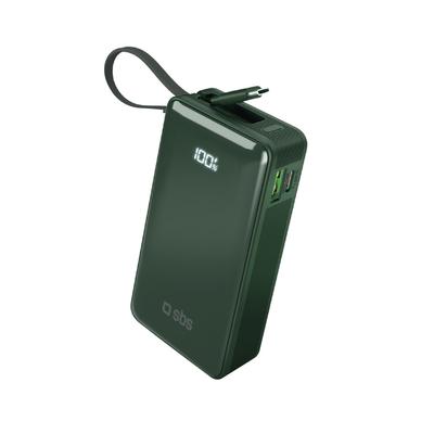 Powerbank 10000mAh USB-A USB-C Z Wyświetlaczem Wbudowanym Kablem USB-C 20W - Zielony