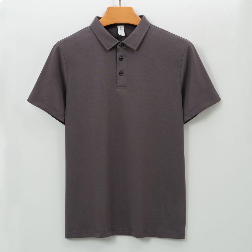 260g Baumwolle Polo Kurzarm Herren T-Shirt Langes Samt Baumwolle Fleckenfreies Oberteil Kragen Polo Oberteil