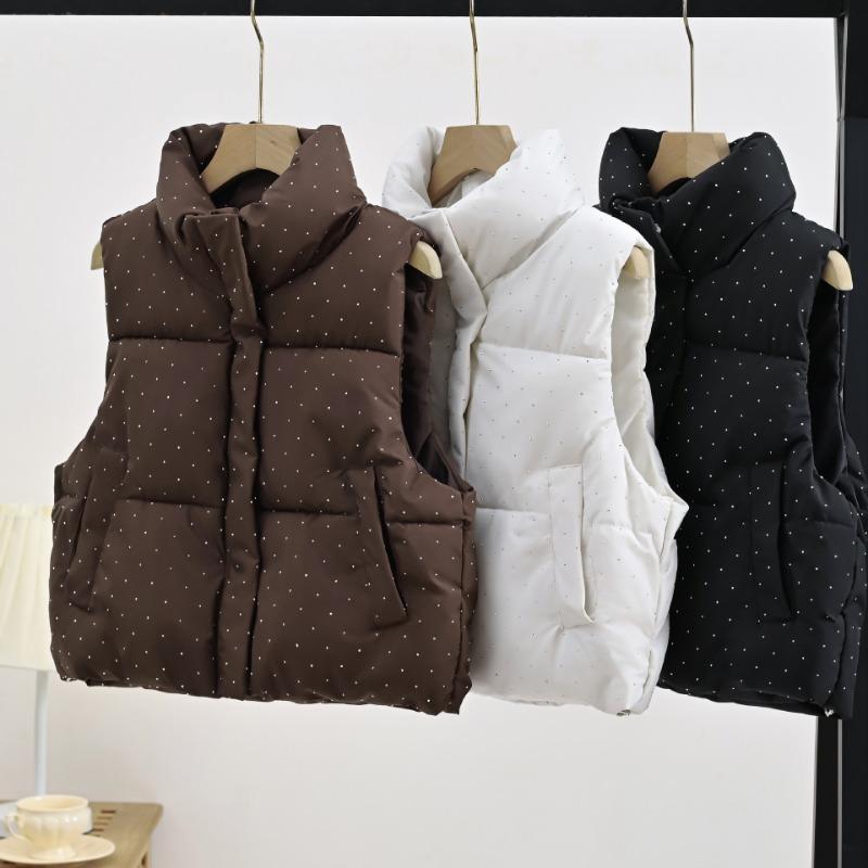 Women S Stand Collar Sleeveless Short Vest Solid Color Casual