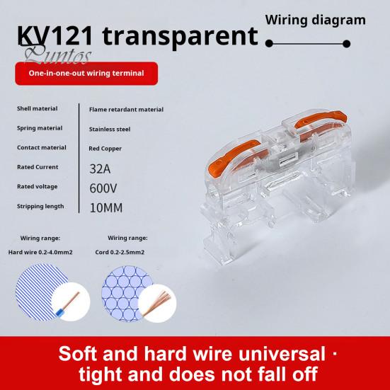 10Pcs KV121 Push-in Quick Terminal Block Din Rail Connector Universal Compact Fast Electrical Connector Stable Equipment Operation Terminal Block