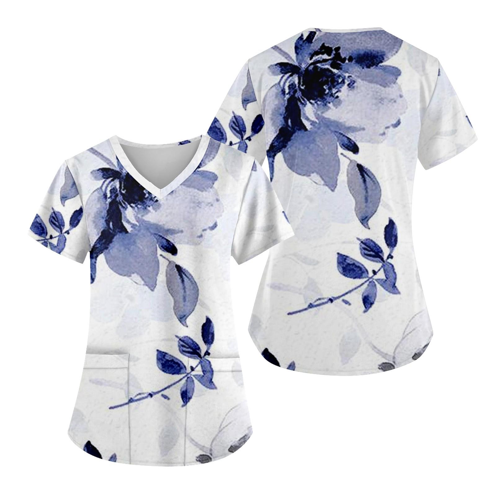 

Модний жіночий топ з короткими рукавами з друкованим візерунком і V-подібним вирізом із кишенею для доглядальниці з короткими рукавами XXXXL