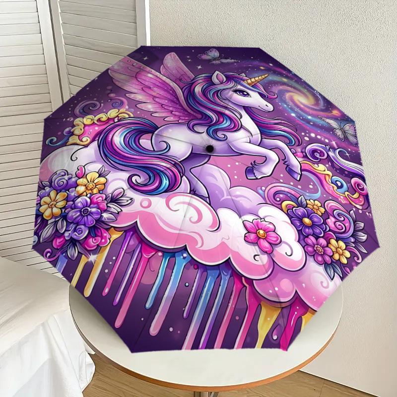 1PC Unicorn Umbrella-8-Rib Reinforced, Automatic Open, Lightweight & Durable, Fashion Accessory for Outdoor, J0387