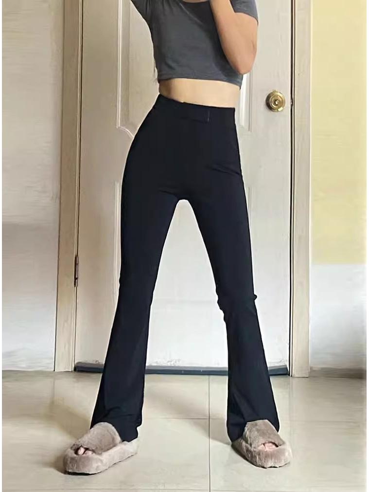 Women's High-Waist Flared Slim Pants - Plus Size, Stretch, Spring/Summer, Black