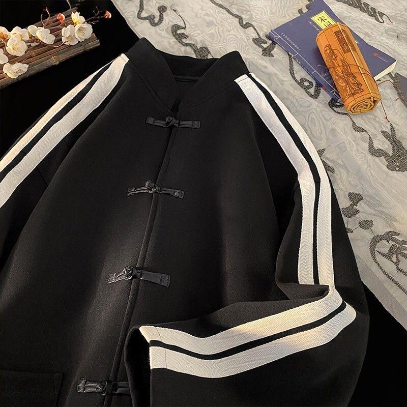 Men Women Chinese Style Buttoned Cardigan Sweatshirt Spring Loose Top Trendy Brand Chinese Style Heavyweight Jacket