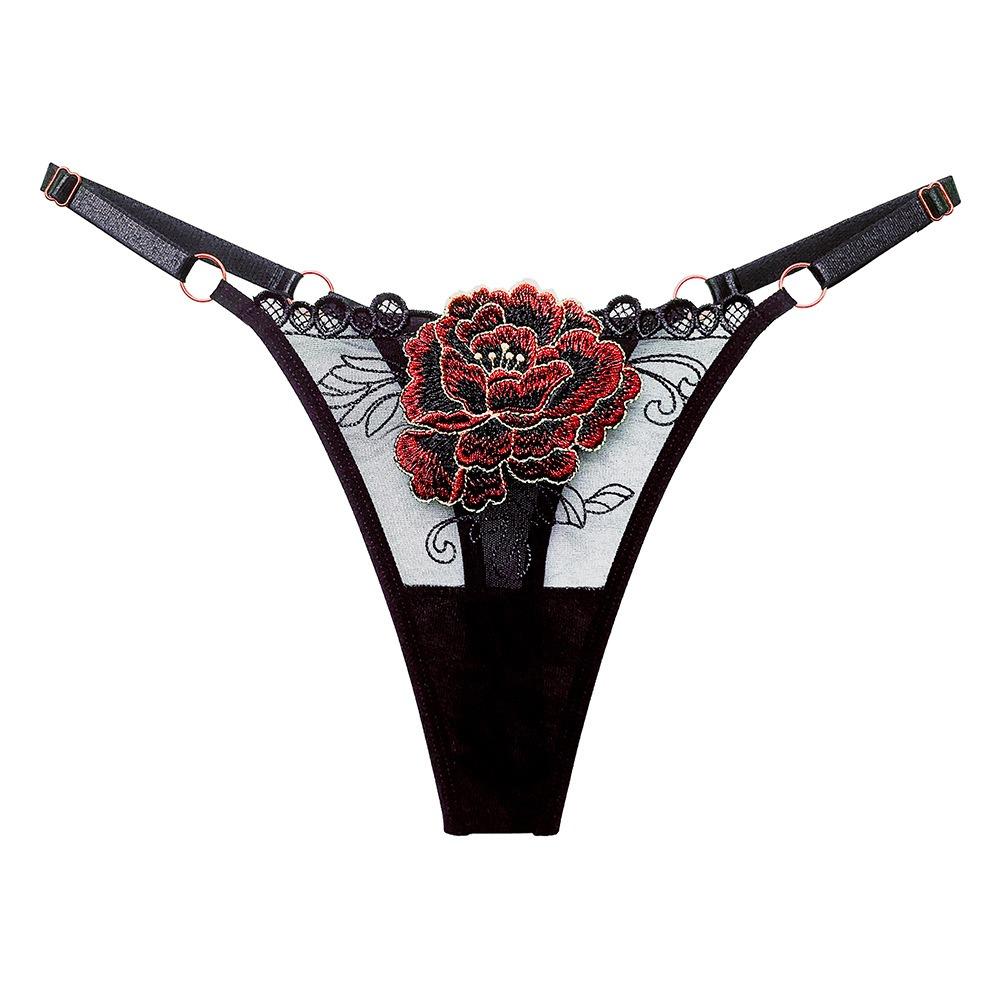 Japanese Embroidered Flower Spice Girls Thong Breathable Mesh Sexy Hot Low Waist Adjustable Belt Ladies Large Size Panties