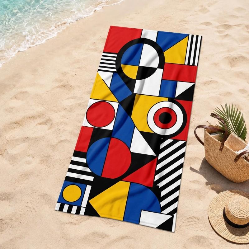Bauhaus geometric circle triangle stripe artwork lightweight quick dry beach towel ideal for poolside outdoor leisure use