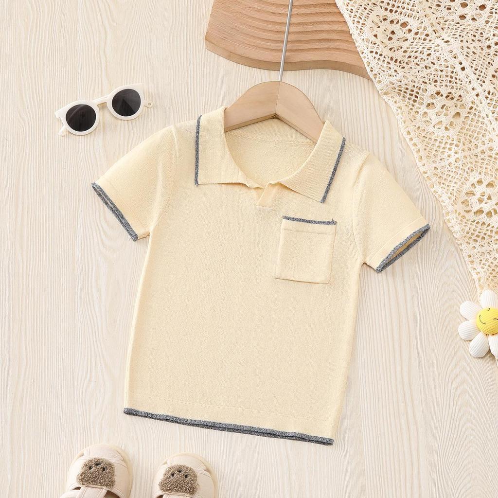 Boy's Knitted Icy Silk Short Sleeve Polo Shirt - Breathable Summer Kidswear
