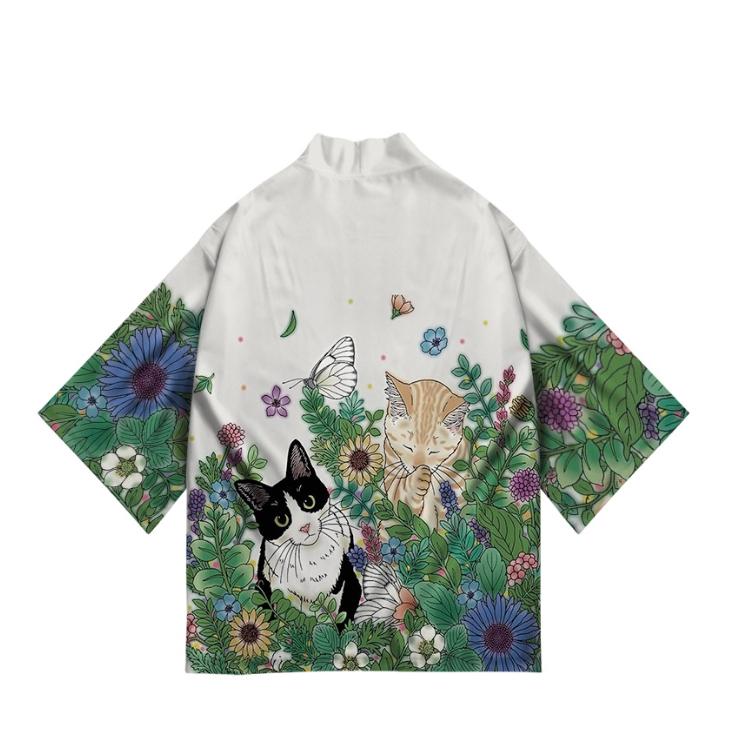 New Women's Cute Kitten Digital Print Summer Seven Sleeve Kimono Cardigan Japanese Kimono