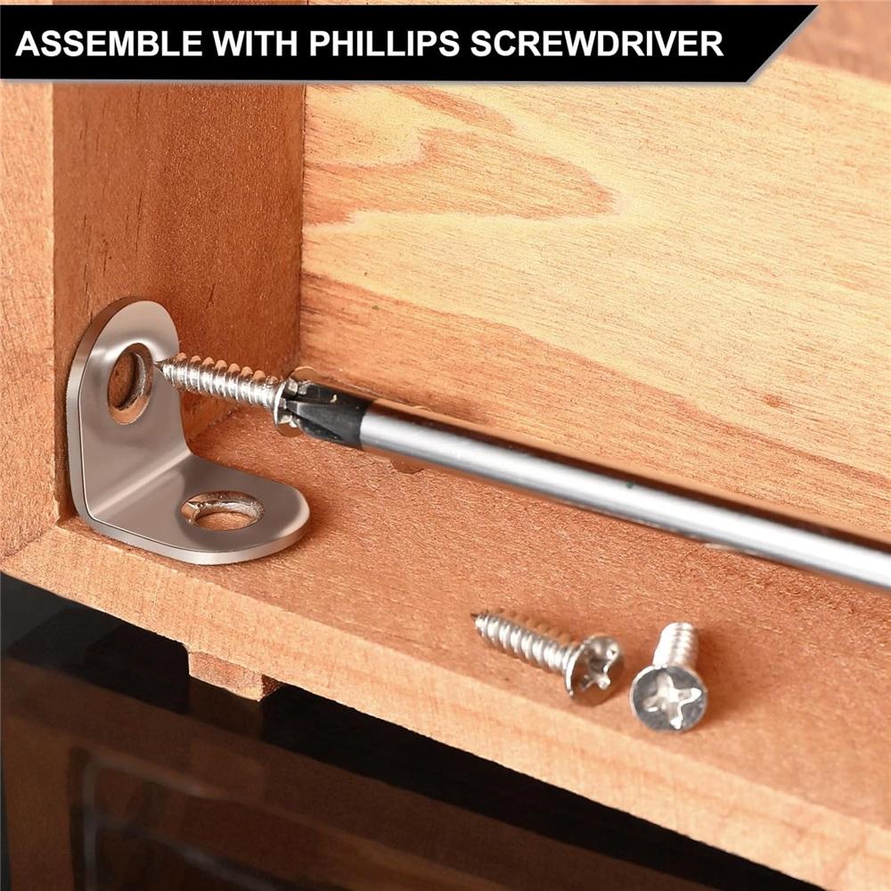 50-piece Corner Connector Set, Stainless Steel, 20 X 20 X 16 Mm, Corner Connector, Wall Bracket, Corner Metal, 90 Degrees, With Screws, Silver