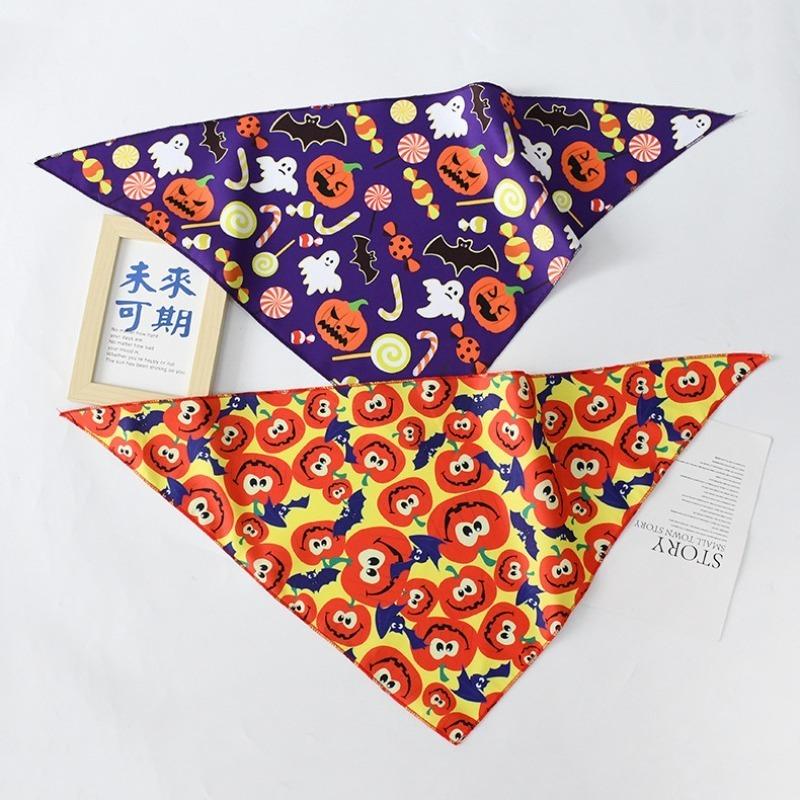 Halloween Pet Bandana Triangle Bib For Cats And Dogs Adjustable Collar Scarf Printed Neck Accessories Puppy Kitten Costume Decor