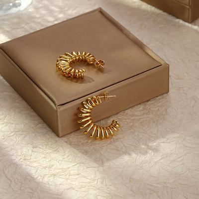 Fashion Stainless Steel Spring Earrings Trend Exaggerated Women's Circle Earrings Simple Retro Ear Jewelry