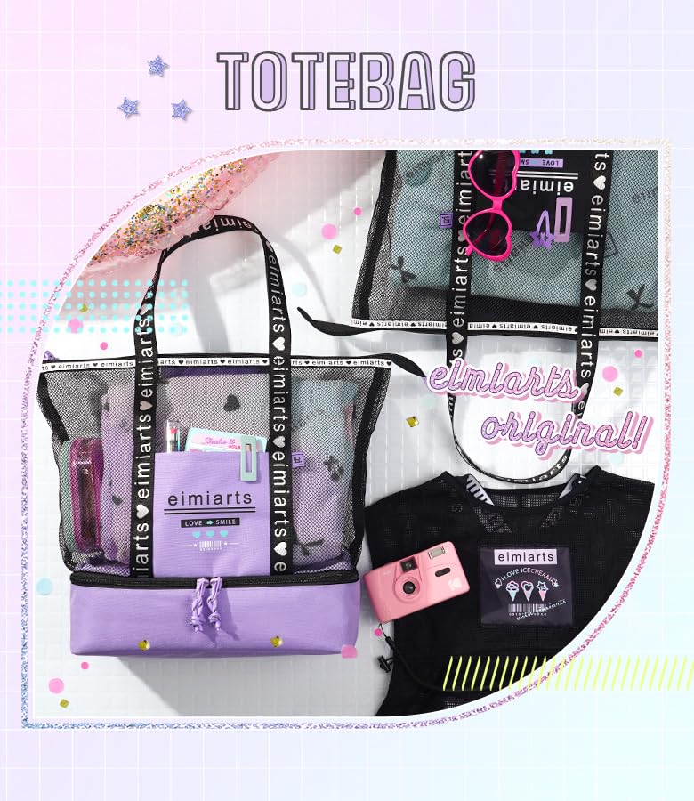 Mesh Tote Bag for Pool One Size [Arisana] Girls, Bag, 2-Layer, Stylish, Junior, Black,