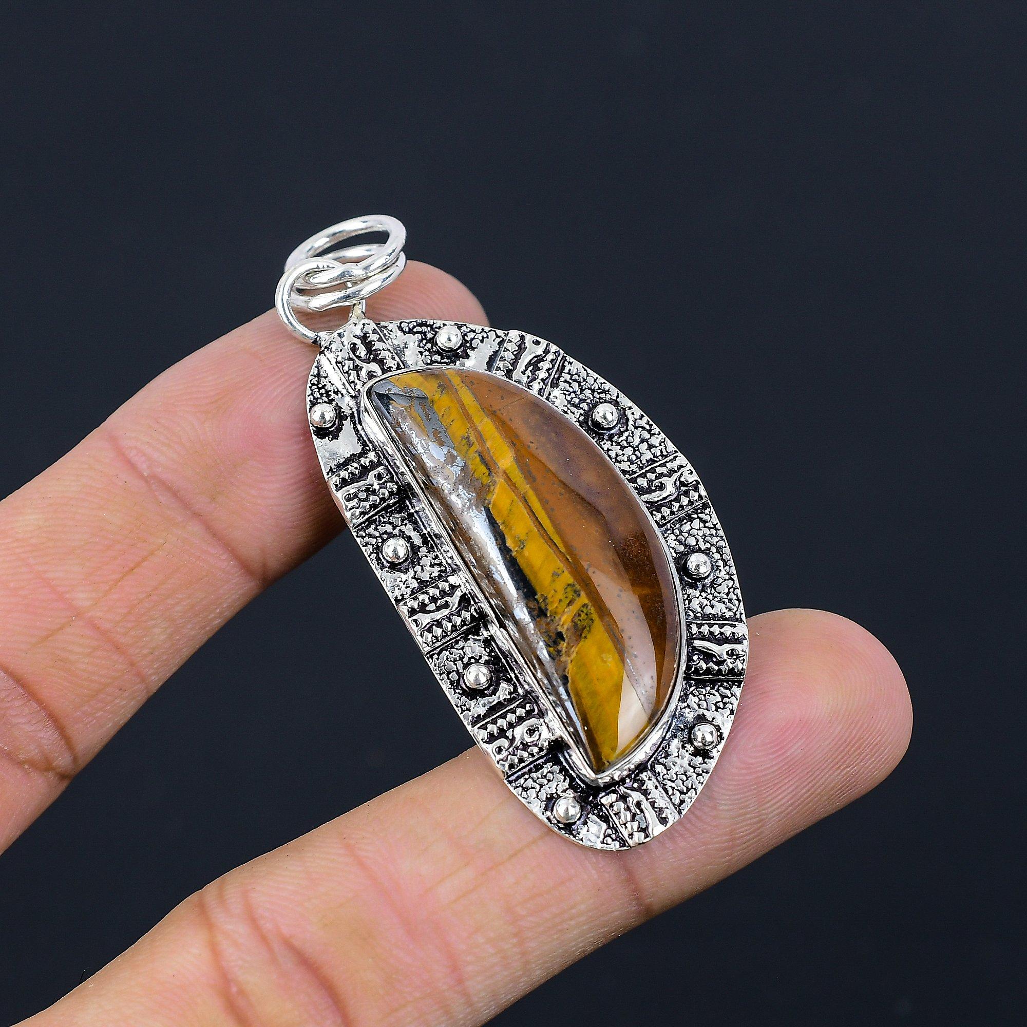 

Подвеска из натурального камня Тигровый глаз, серебро 925 пробы, индийские украшения для женщин