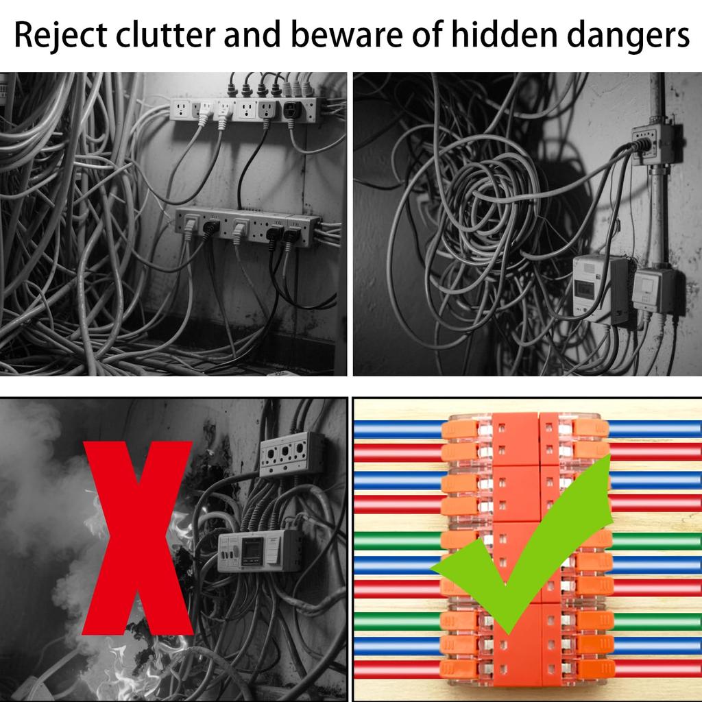 CTRICALVER 3-Way Lever Connector Set, Stackable Terminal Block, Quick Connector with Male and Female Connector, 24A, 450V, 6 Pack