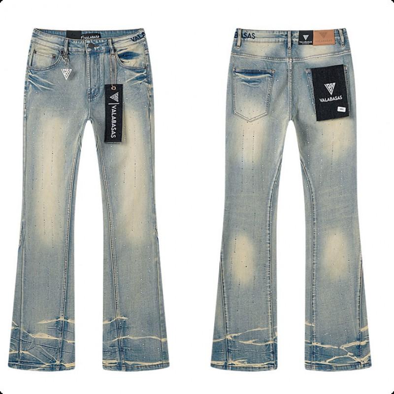 Valabasas Stil '' Retro Distressed Gewaschene Stretch Schlagjeans Herren Damen Streetwear Freizeit Hosen